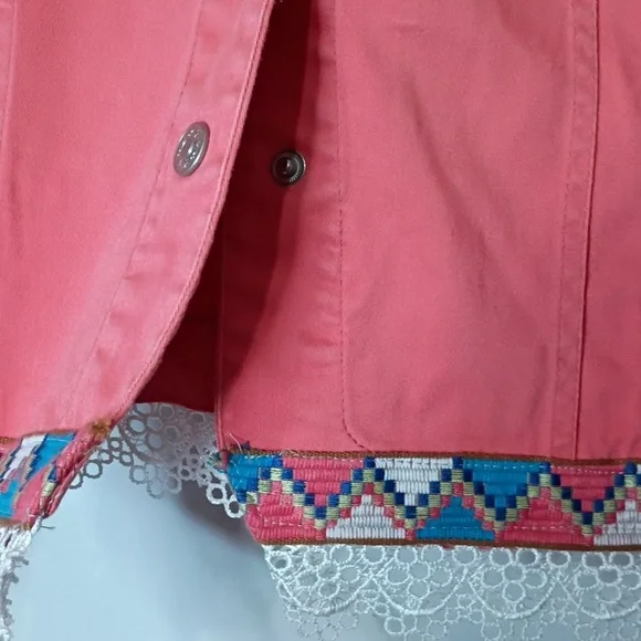 Ami Peachy Orange Coral Shabby Chic Western Jacket w/ Lace Collar Trim M - Picture 8 of 10